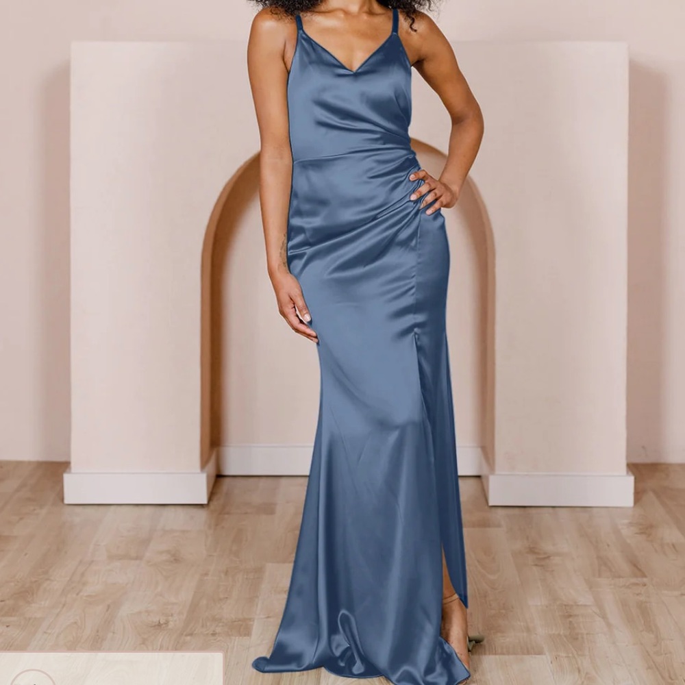 Revelry Rory Satin Dress in Romantic Blue